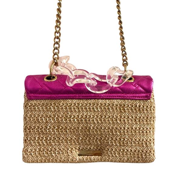 Kurt Geiger Hot Pink Fuchia Raffia Kensington Convertible Bag Chain Designer - Picture 16 of 16